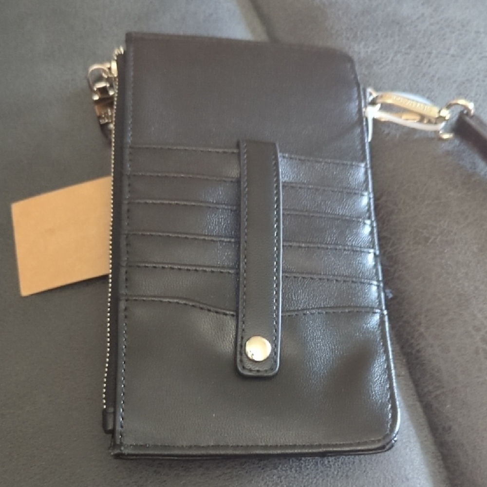 Black Leather Wristlet with Logo